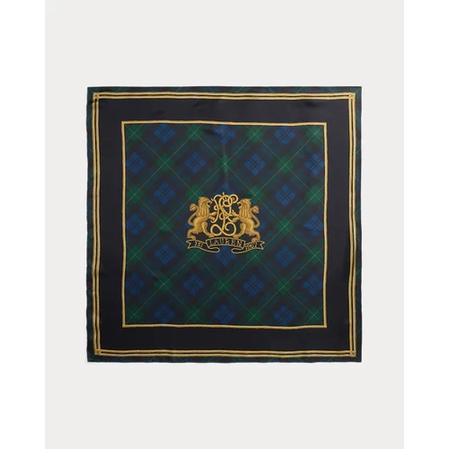 폴로 랄프로렌 Plaid Lion-Crest Silk Twill Square Scarf