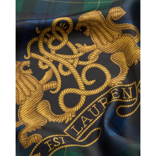 폴로 랄프로렌 Plaid Lion-Crest Silk Twill Square Scarf