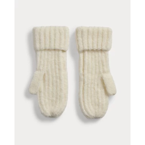 폴로 랄프로렌 Leather-Trim Rib-Knit Wool-Blend Mittens