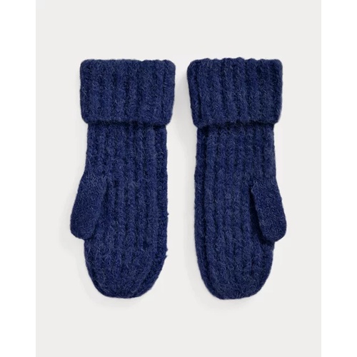 폴로 랄프로렌 Leather-Trim Rib-Knit Wool-Blend Mittens