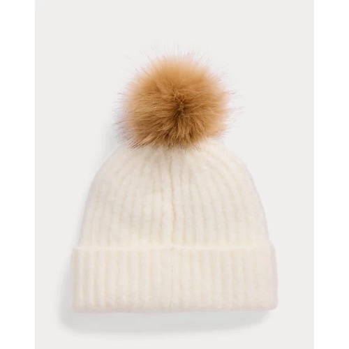 폴로 랄프로렌 Leather-Trim Pom-Pom Rib-Knit Beanie