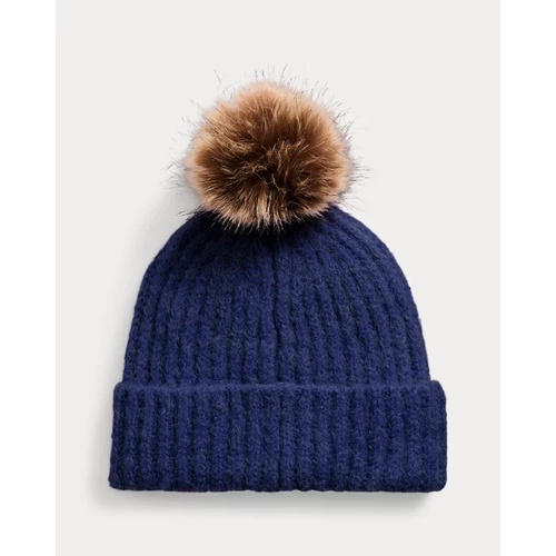 폴로 랄프로렌 Leather-Trim Pom-Pom Rib-Knit Beanie