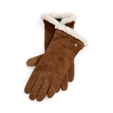 Faux-Fur-Trim Quilted Goat-Suede Gloves