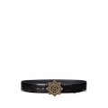 Starburst-Buckle Croc-Embossed Wide Belt