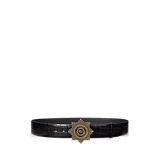 Starburst-Buckle Croc-Embossed Wide Belt