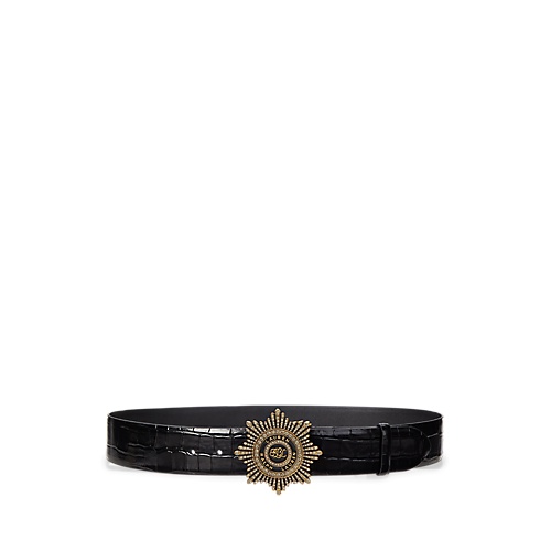 폴로 랄프로렌 Starburst-Buckle Croc-Embossed Wide Belt