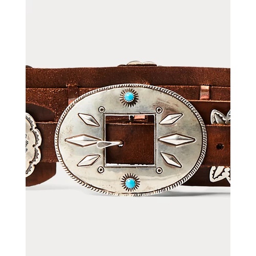 폴로 랄프로렌 Sterling Silver & Leather Concho Belt