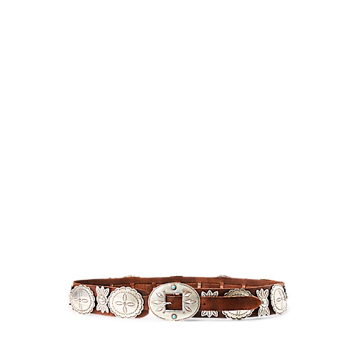 폴로 랄프로렌 Sterling Silver & Leather Concho Belt