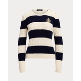 Striped Button-Trim Cable-Knit Sweater