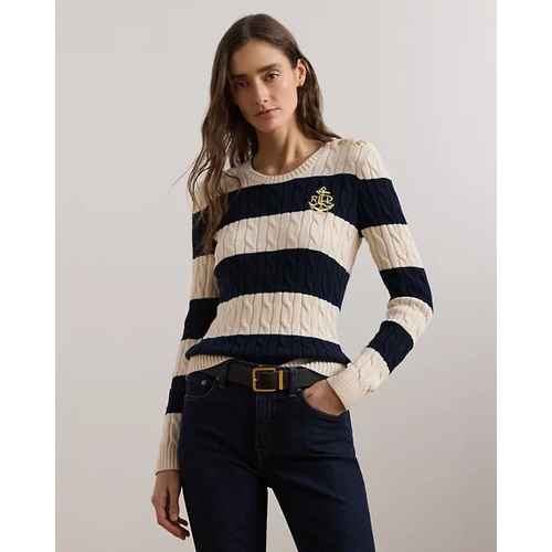 폴로 랄프로렌 Striped Button-Trim Cable-Knit Sweater