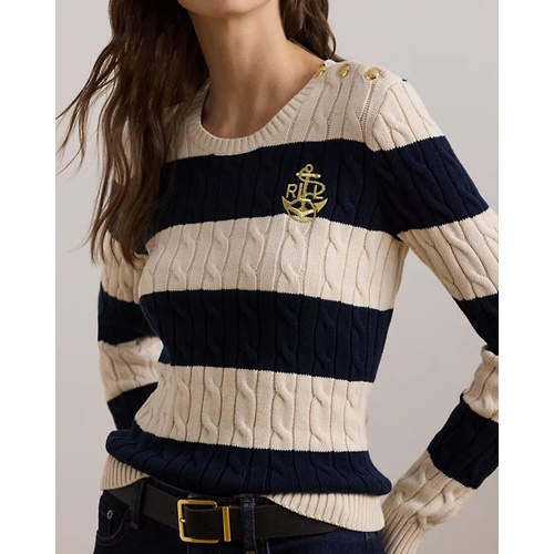 폴로 랄프로렌 Striped Button-Trim Cable-Knit Sweater