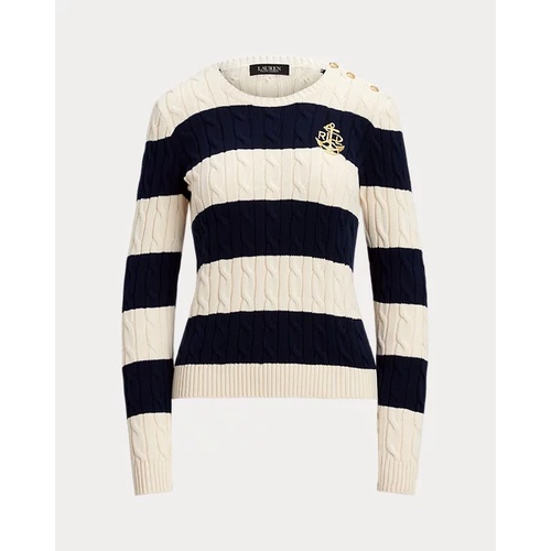 폴로 랄프로렌 Striped Button-Trim Cable-Knit Sweater