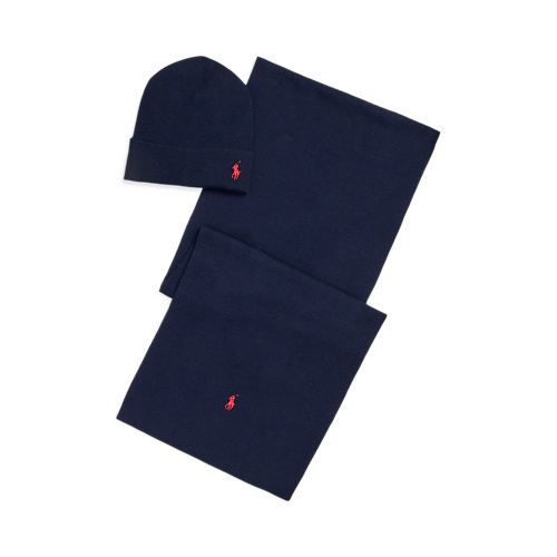 폴로 랄프로렌 Rib-Knit Cotton Beanie & Scarf Gift Set