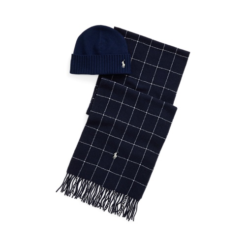 폴로 랄프로렌 Wool Beanie & Windowpane Scarf Gift Set