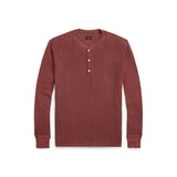 Garment-Dyed Waffle-Knit Henley Shirt