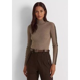 Faux Leather Trim Turtleneck Sweater