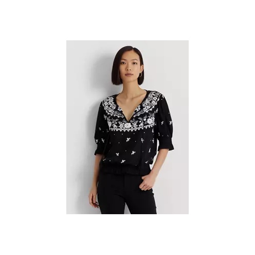 폴로 랄프로렌 Embroidered Jersey Tie-Neck Top