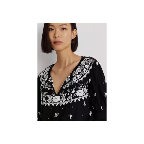 폴로 랄프로렌 Embroidered Jersey Tie-Neck Top