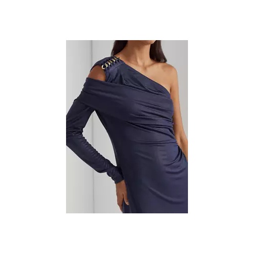 폴로 랄프로렌 Womens Foil-Print Jersey One-Shoulder Cocktail Dress