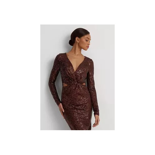 폴로 랄프로렌 Womens Twist-Front Sequined Cocktail Dress