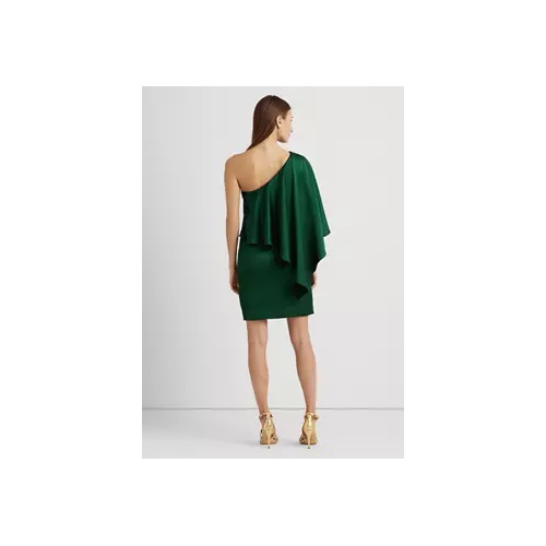 폴로 랄프로렌 Womens Satin One-Shoulder Cape Cocktail Dress