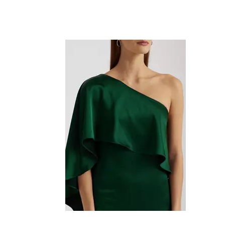 폴로 랄프로렌 Womens Satin One-Shoulder Cape Cocktail Dress