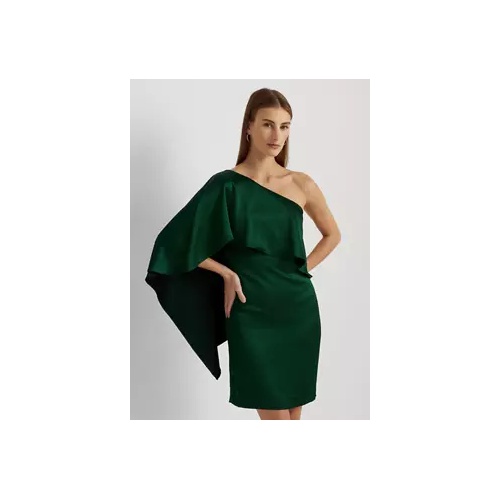 폴로 랄프로렌 Womens Satin One-Shoulder Cape Cocktail Dress