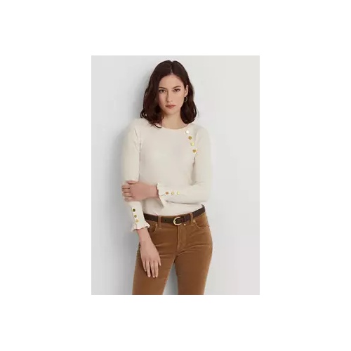폴로 랄프로렌 Womens Button-Trim Cotton-Blend Knit Top