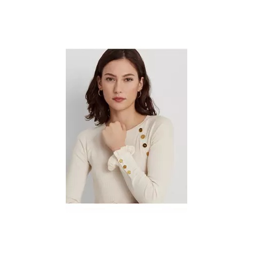 폴로 랄프로렌 Womens Button-Trim Cotton-Blend Knit Top