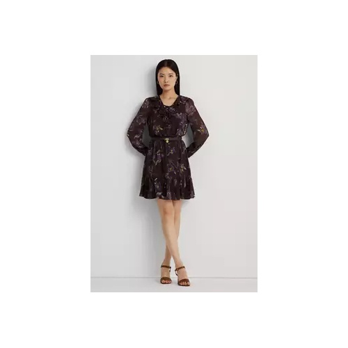 폴로 랄프로렌 Womens Floral Ruffle-Trim Georgette Dress