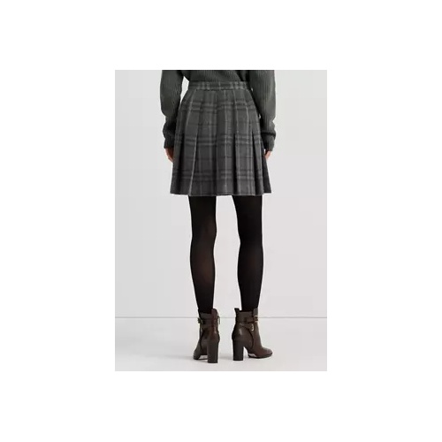 폴로 랄프로렌 Plaid Pleated Wool-Blend Tweed Miniskirt