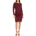 Long Sleeve Side Rouch Paisley Print Jersey Sheath Dress