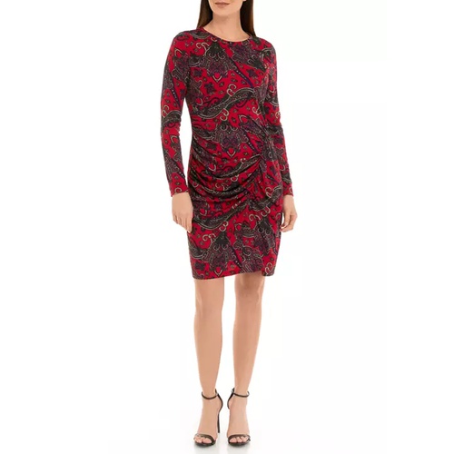 폴로 랄프로렌 Long Sleeve Side Rouch Paisley Print Jersey Sheath Dress