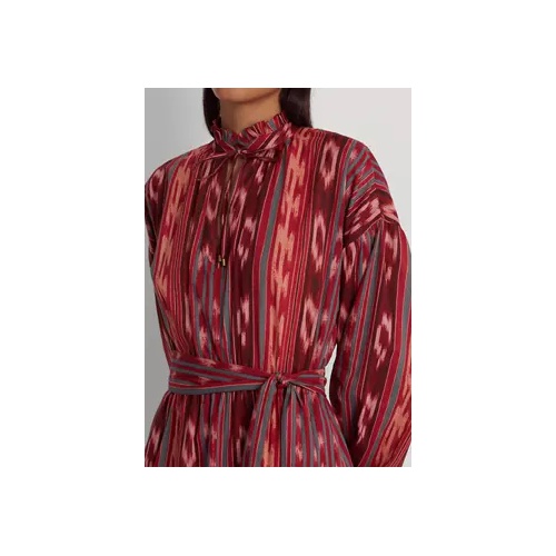 폴로 랄프로렌 Geometric Stripe Belted Cotton Voile Dress