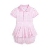 Baby Girls Gingham Mesh Polo Bubble Shortall