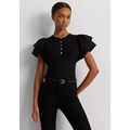 Stretch Cotton Flutter Sleeve Henley Top