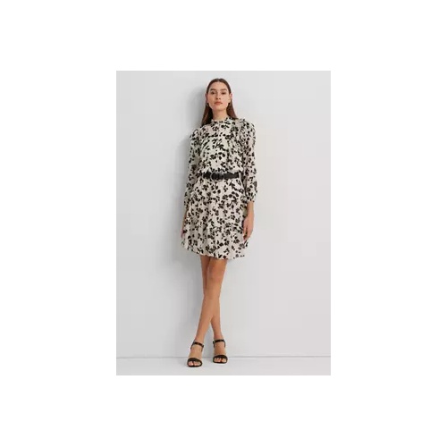 폴로 랄프로렌 Womens Leaf-Print Ruffle-Trim Georgette Dress