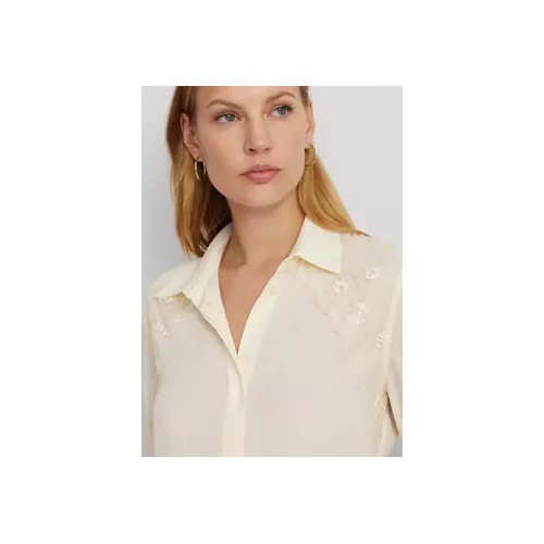 폴로 랄프로렌 Womens Classic Fit Lace-Trim Georgette Shirt