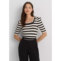 Striped Cotton Jersey Puff Sleeve T-Shirt