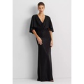 Womens Metallic Knit Twist-Front Cape Gown