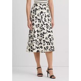 Leaf Print Satin Charmeuse Midi Skirt