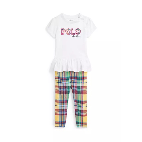 폴로 랄프로렌 Baby Girls Logo Jersey T-Shirt and Plaid Leggings Set