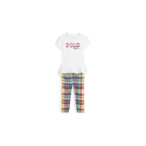 폴로 랄프로렌 Baby Girls Logo Jersey T-Shirt and Plaid Leggings Set