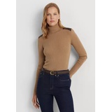 Faux Leather-Trim Ribbed Turtleneck