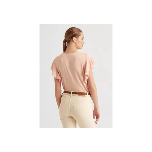 폴로 랄프로렌 Linen-Blend Jersey Flutter-Sleeve T-Shirt