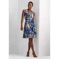 Floral Belted Crepe Sleeveless Dress