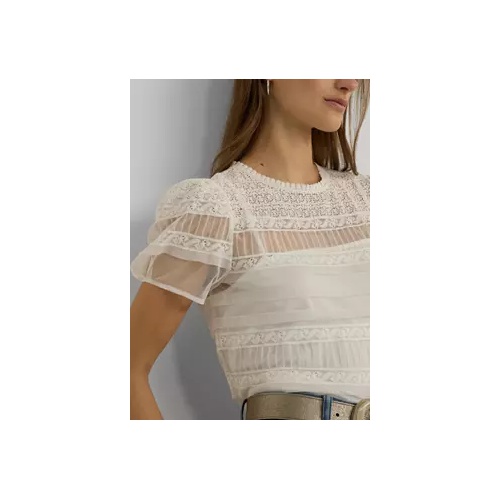 폴로 랄프로렌 Lace-Trimmed Mesh Puff-Sleeve Blouse