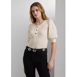 Pointelle Puff Sleeve Henley T-Shirt