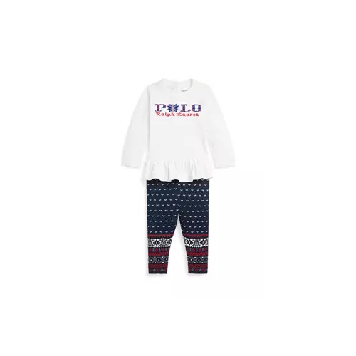 폴로 랄프로렌 Baby Girls Logo Peplum Jersey T-Shirt & Leggings Set