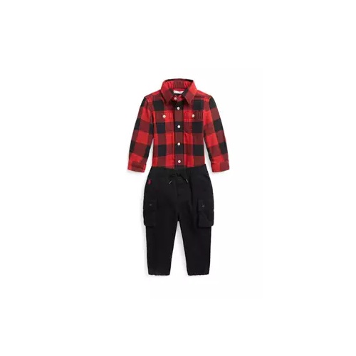 폴로 랄프로렌 Baby Boys Double Faced Cotton Shirt and Stretch Jogger Cargo Pants Set